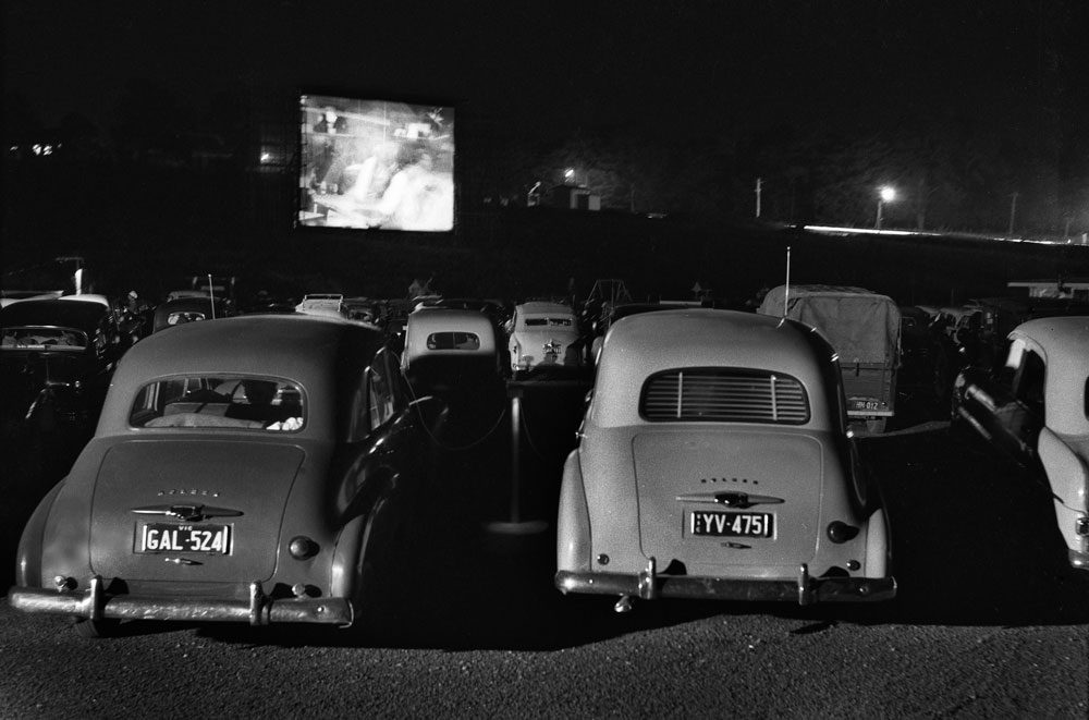 First drive-in Melbourne c.1957 Night view of the cars during a screening at the Skyline drive-in at Camberwell, Melbourne, Victoria, c.1957